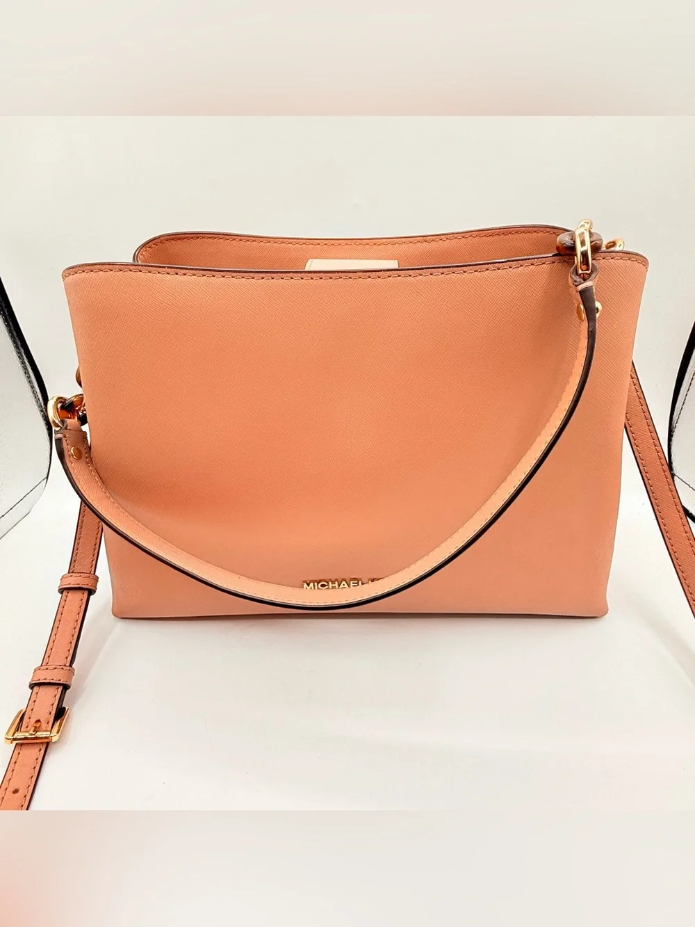 Michael Kors Portia Large East West Saffiano Leather Satchel Soft Pink Bag
